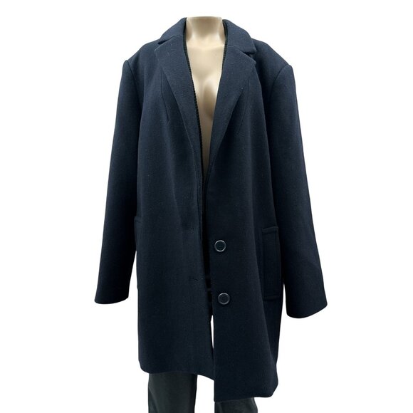 Thakoon Wool Peacoat Single Breasted Overcoat Jacket Navy Blue Women's 10 - Picture 1 of 10